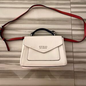 Guess Crossbody Bag in White with Red Strap